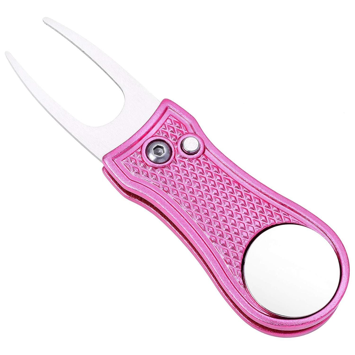 Stainless Steel Golf Green Fork Turf Repair Tool for Lawn Care and Divot Maintenance - Pink