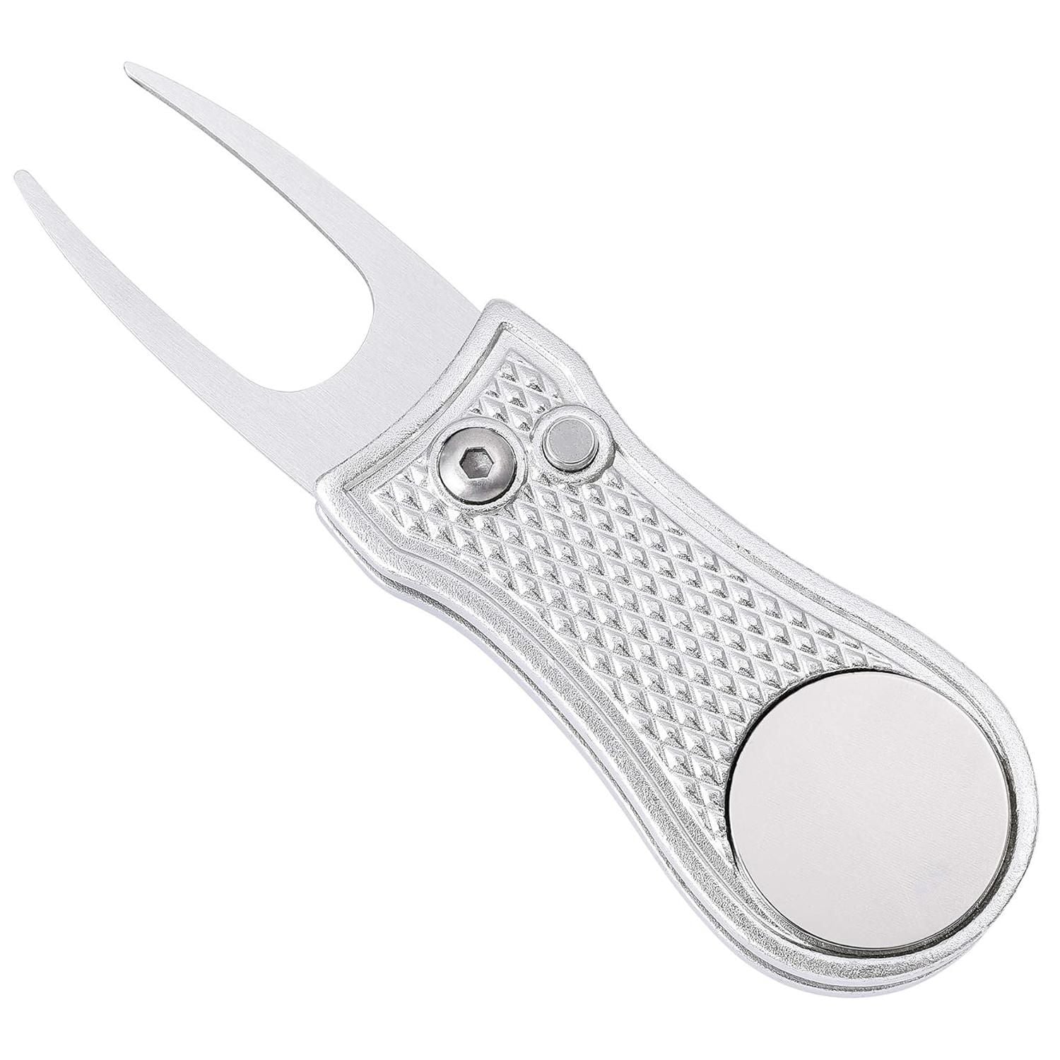Stainless Steel Golf Green Fork Turf Repair Tool for Lawn Care and Divot Maintenance - Silver