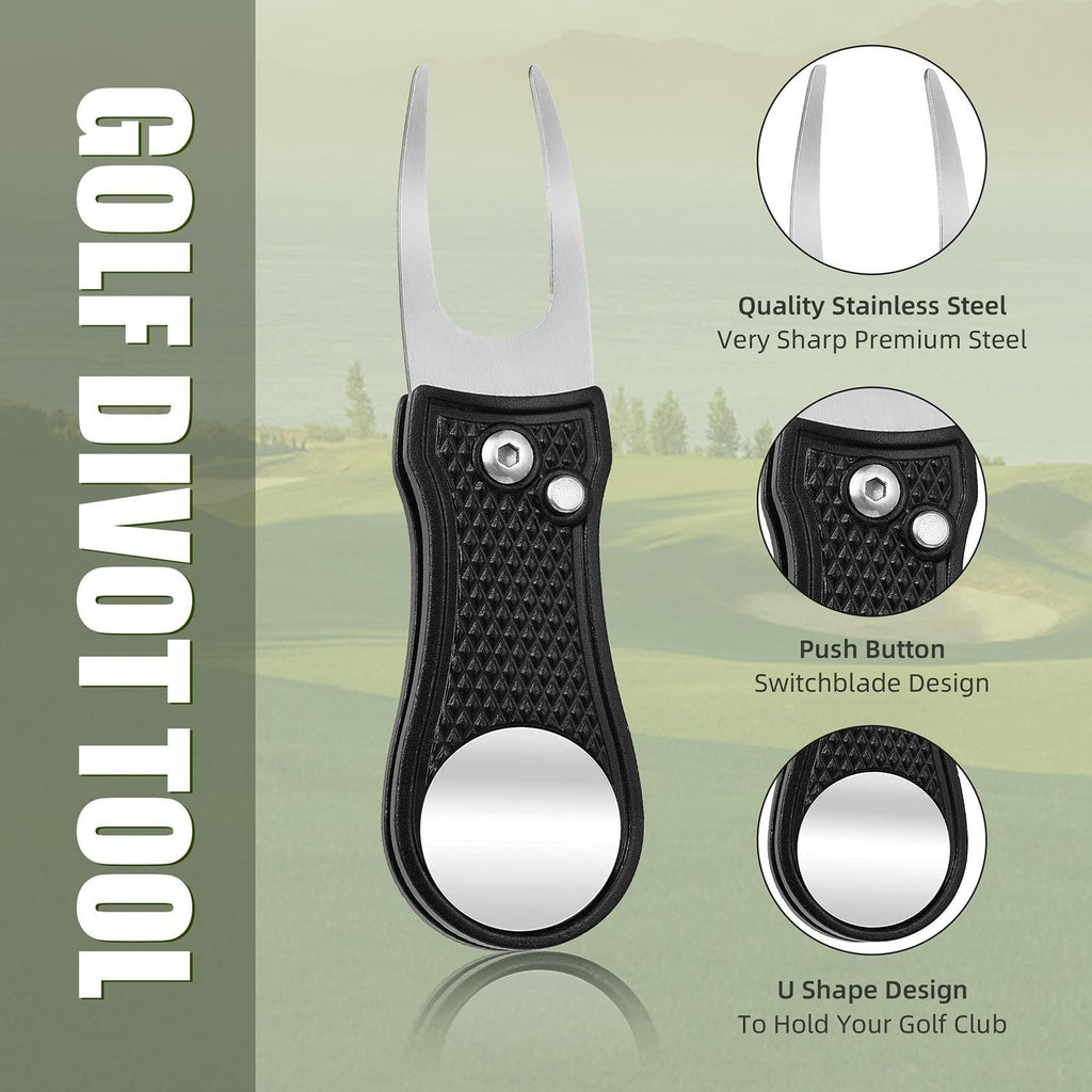 Stainless Steel Golf Green Fork Turf Repair Tool for Lawn Care and Divot Maintenance - Black