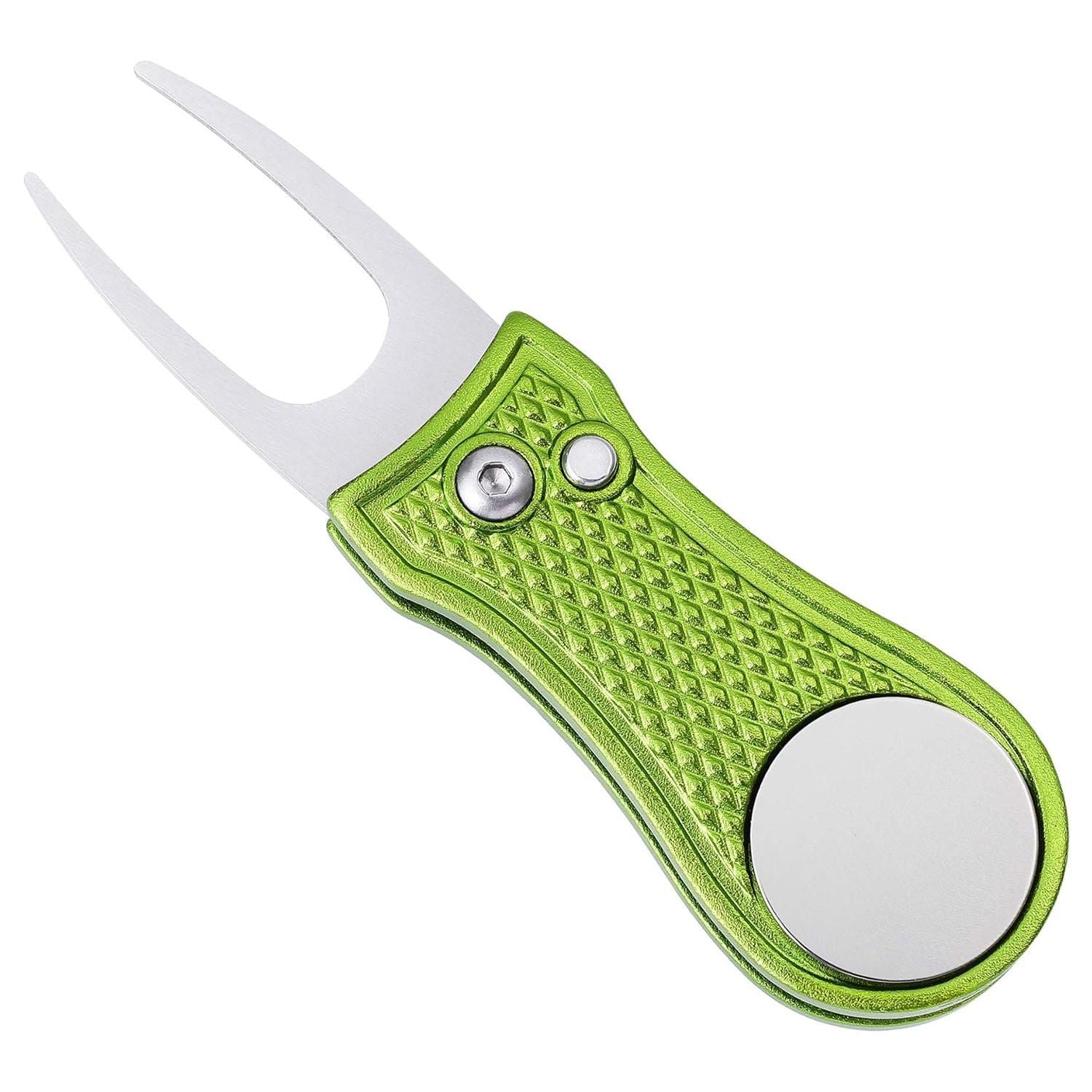 Stainless Steel Golf Green Fork Turf Repair Tool for Lawn Care and Divot Maintenance - Green