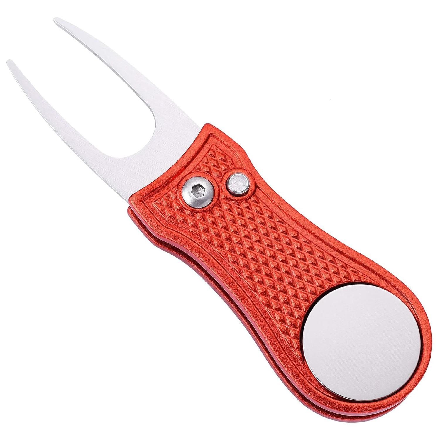 Stainless Steel Golf Green Fork Turf Repair Tool for Lawn Care and Divot Maintenance - Red