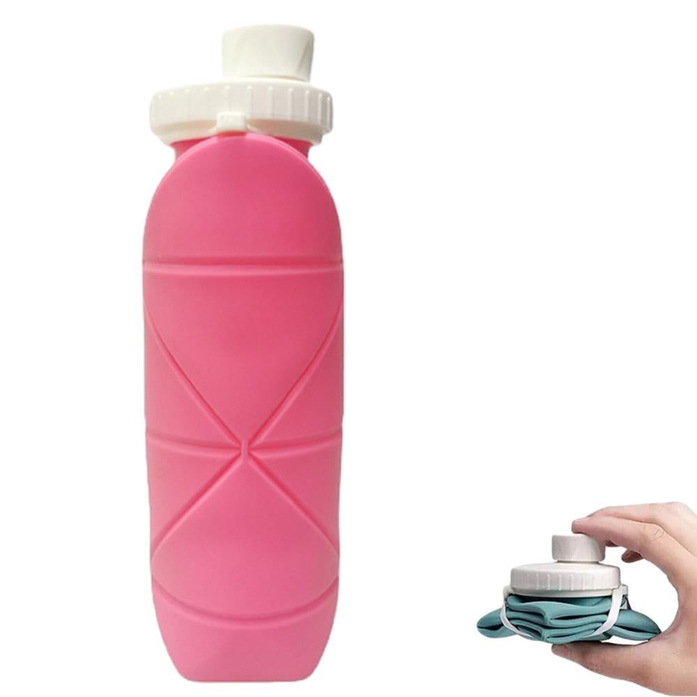 Foldable Collapsible Water Bottle Silicone Leak-proof Reusable for Gym Camping Hiking Travel Sports-Pink