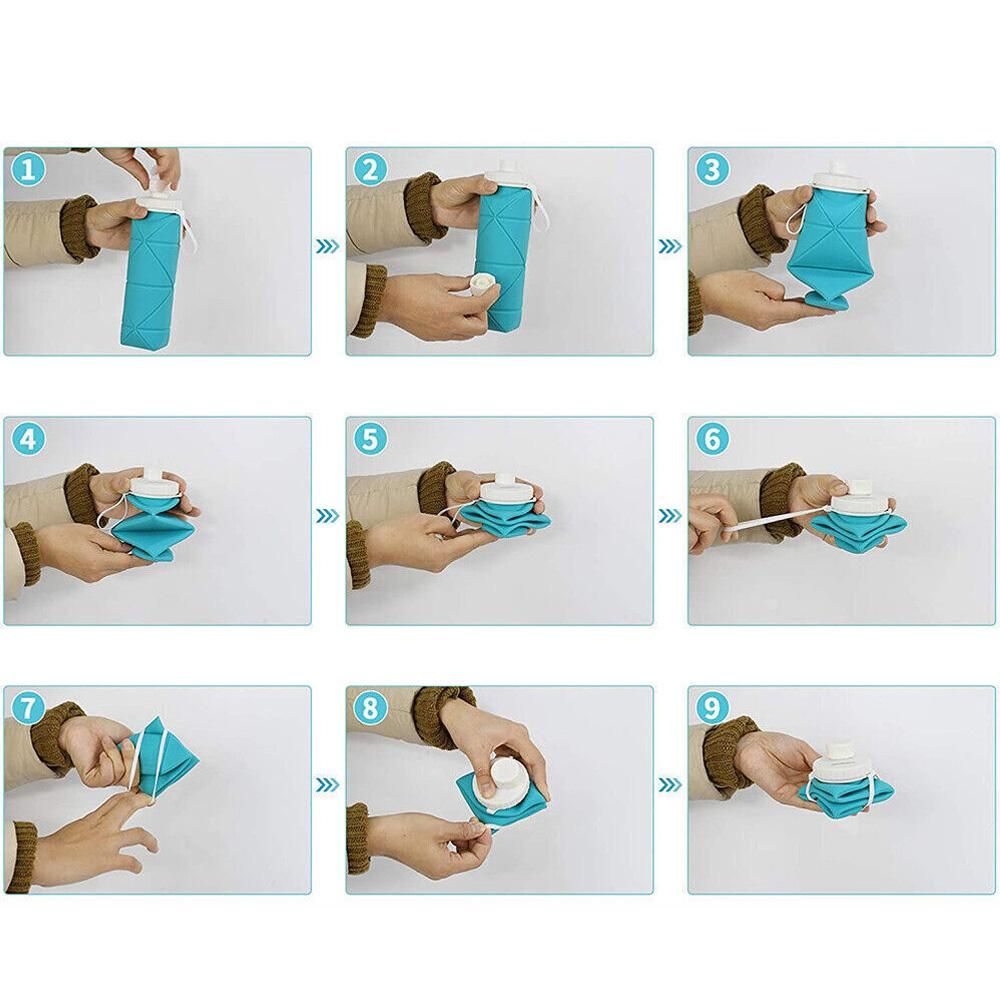 Foldable Collapsible Water Bottle Silicone Leak-proof Reusable for Gym Camping Hiking Travel Sports-Pink