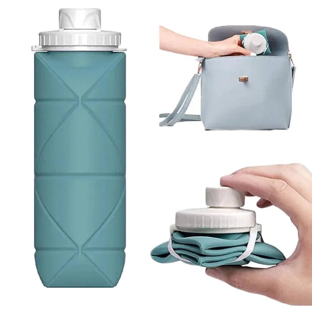 Foldable Collapsible Water Bottle Silicone Leak-proof Reusable for Gym Camping Hiking Travel Sports-Blue