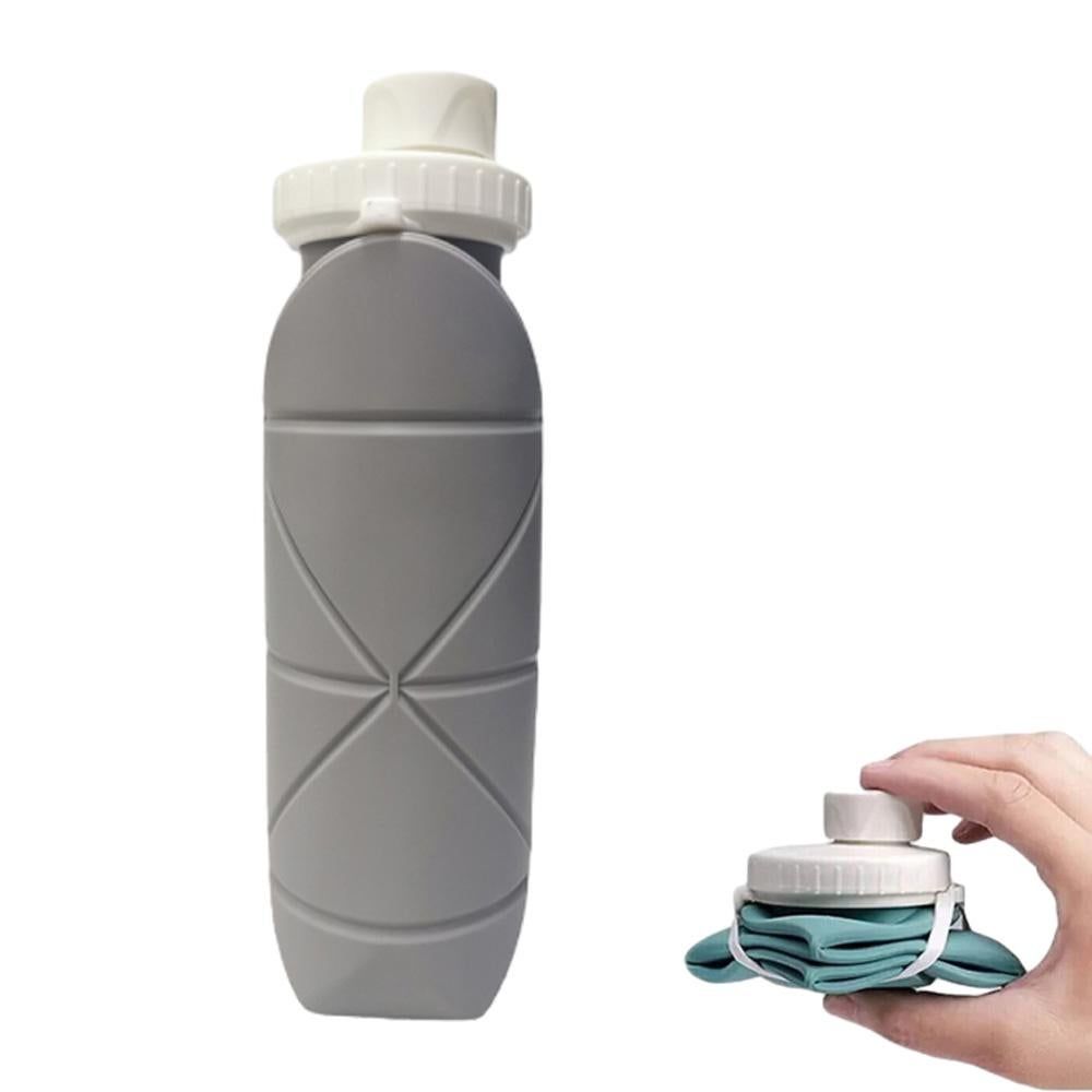 Foldable Collapsible Water Bottle Silicone Leak-proof Reusable for Gym Camping Hiking Travel Sports-Grey