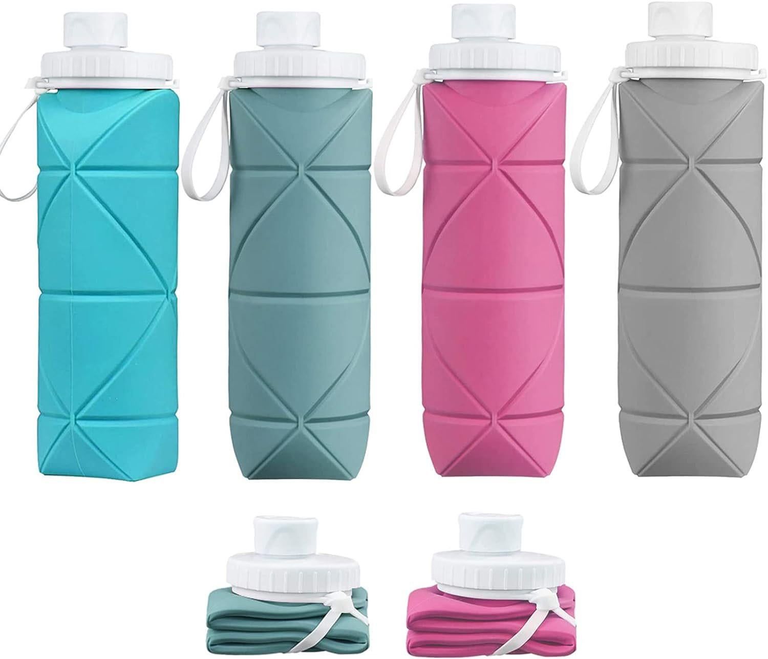 Foldable Collapsible Water Bottle Silicone Leak-proof Reusable for Gym Camping Hiking Travel Sports-Grey