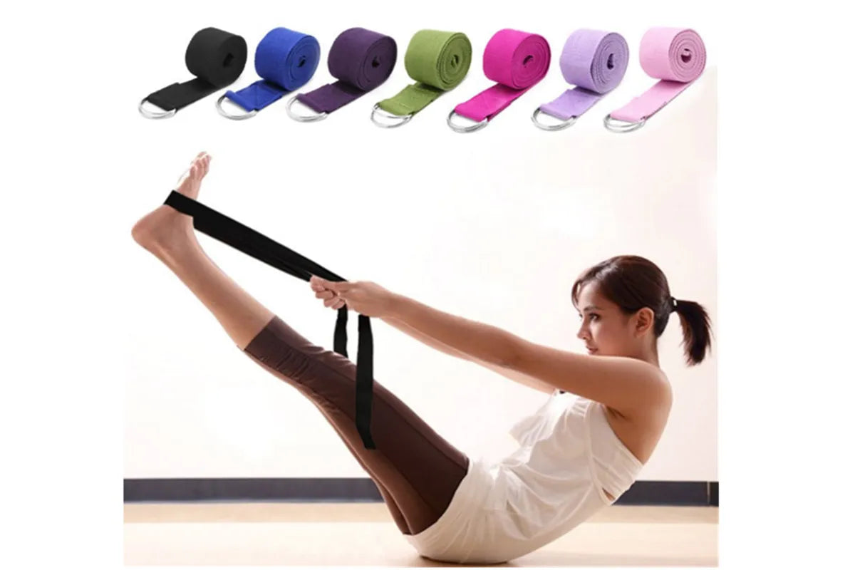 Sport Yoga Stretch Strap D-Ring Belt Gym Waist Leg Fitness 180Cm Adjustable Belt Pink