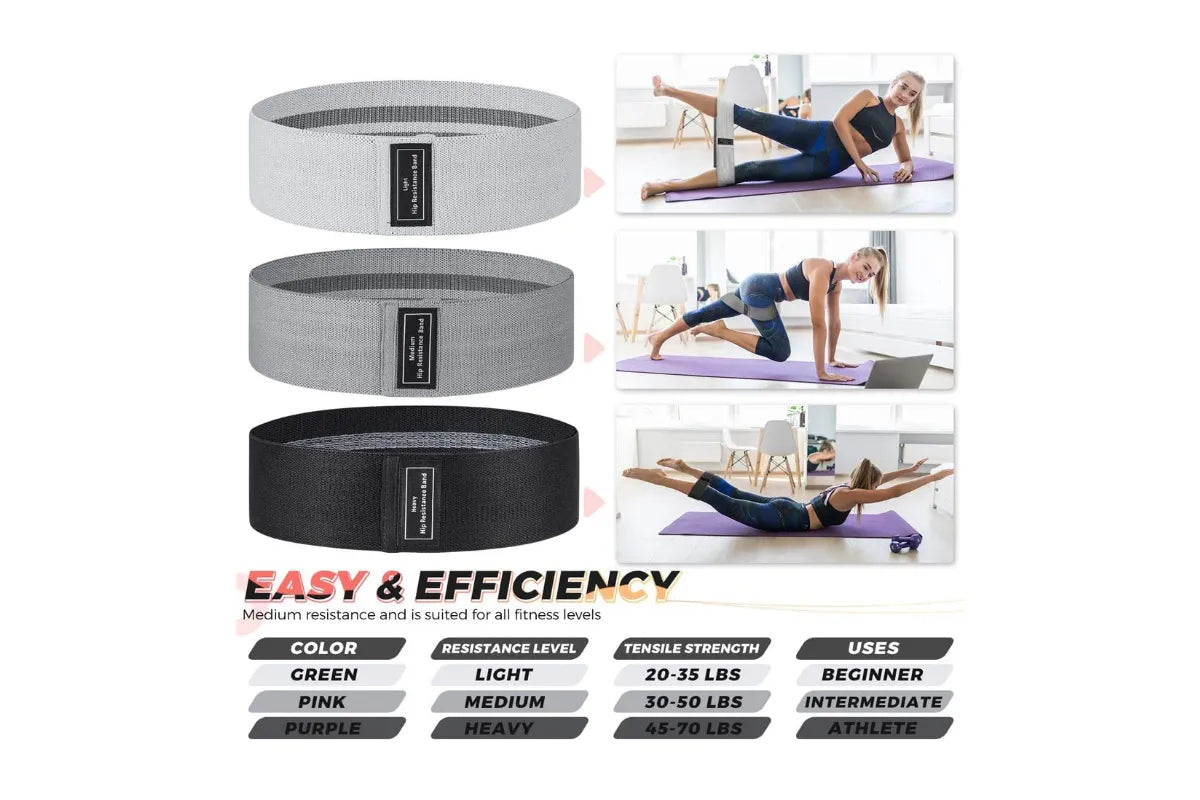 Resistance Bands, Men's and Women's Leg and Glute Level 3 Fabric Workout Bands for Home Fitness Gym Yoga Squat Glutes - 3-Pack