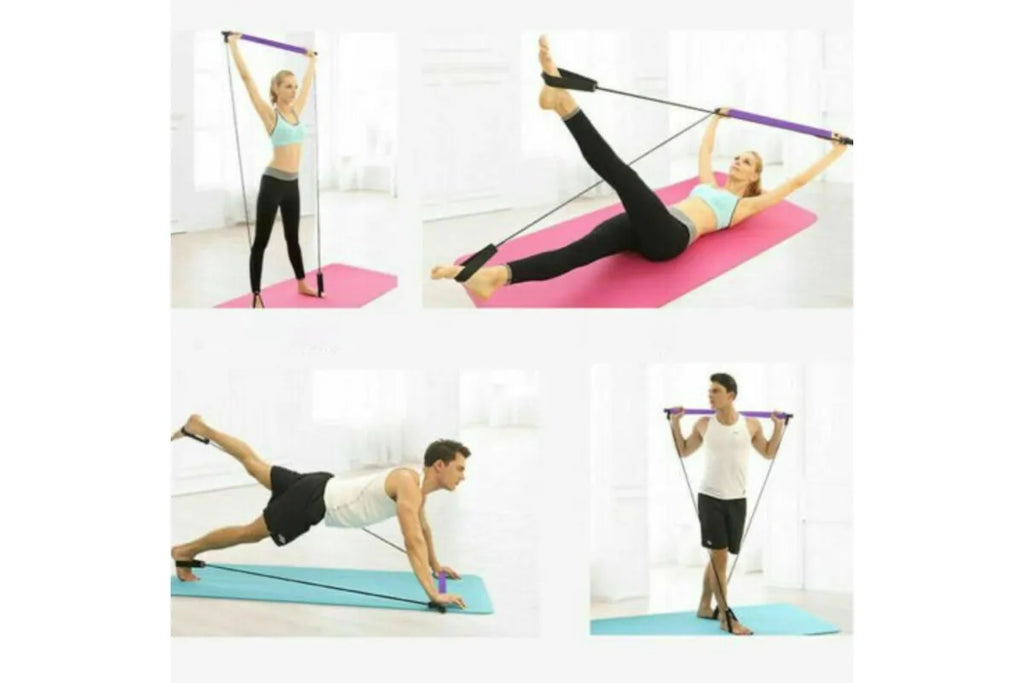 Portable Pilates Stretch Rope Gym Stick Yoga Exercise Bar Pilates Trainer Rope - Pink