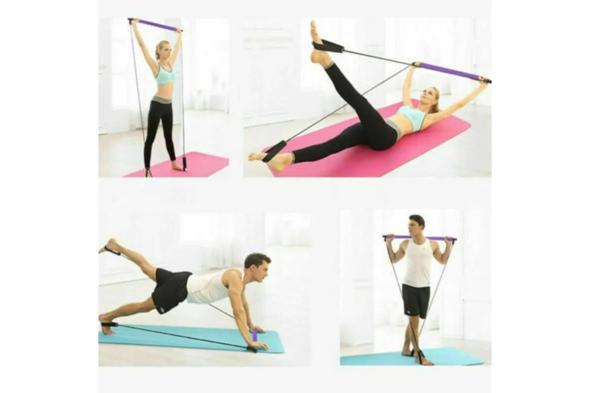 Portable Pilates Stretch Rope Gym Stick Yoga Exercise Bar Pilates Trainer Rope - Pink