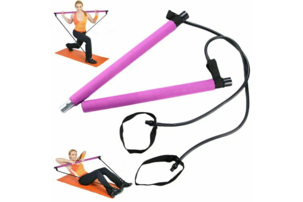 Portable Pilates Stretch Rope Gym Stick Yoga Exercise Bar Pilates Trainer Rope - Pink