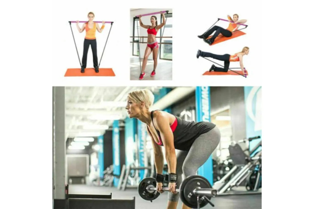 Portable Pilates Stretch Rope Gym Stick Yoga Exercise Bar Pilates Trainer Rope - Pink
