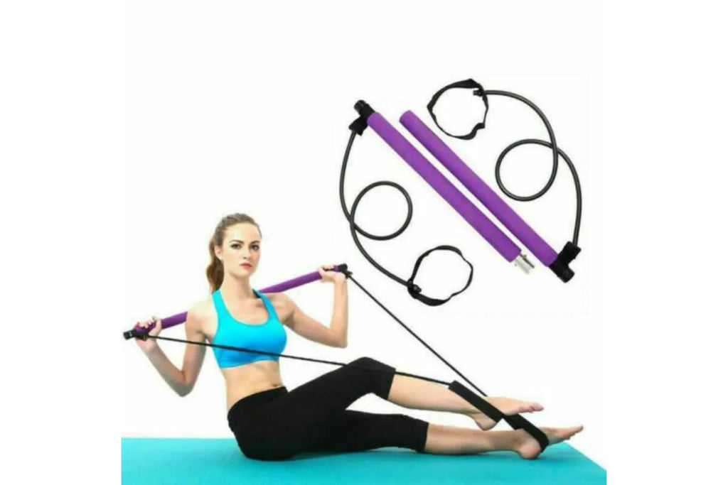 Portable Pilates Stretch Rope Gym Stick Yoga Exercise Bar Pilates Trainer Rope - Purple