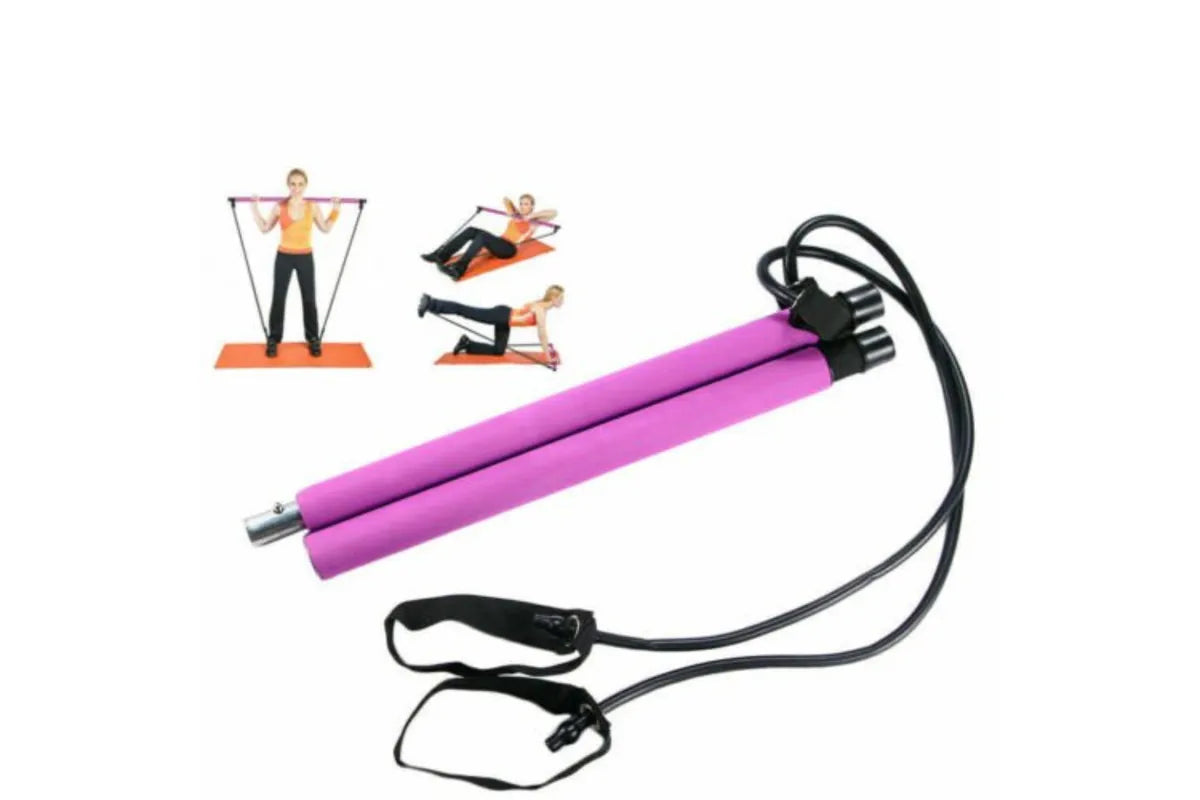 Portable Pilates Stretch Rope Gym Stick Yoga Exercise Bar Pilates Trainer Rope - Purple