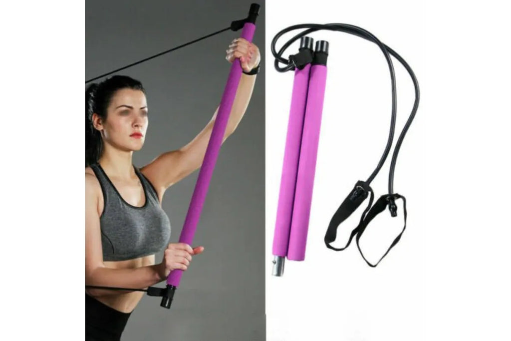 Portable Pilates Stretch Rope Gym Stick Yoga Exercise Bar Pilates Trainer Rope - Purple