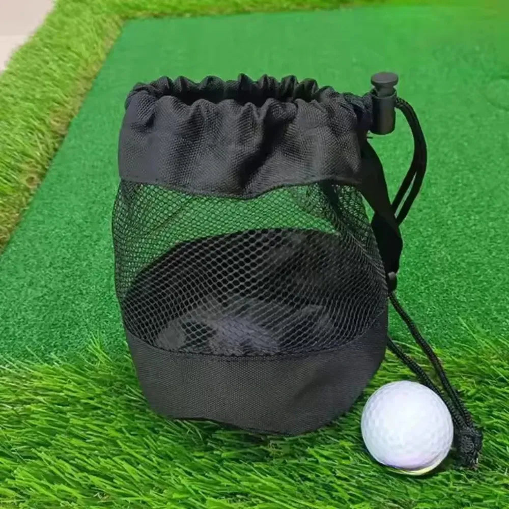 Mesh nylon drawstring golf bag holds 16 golf balls suitable for family outings single-sided drawstring pocket - Black