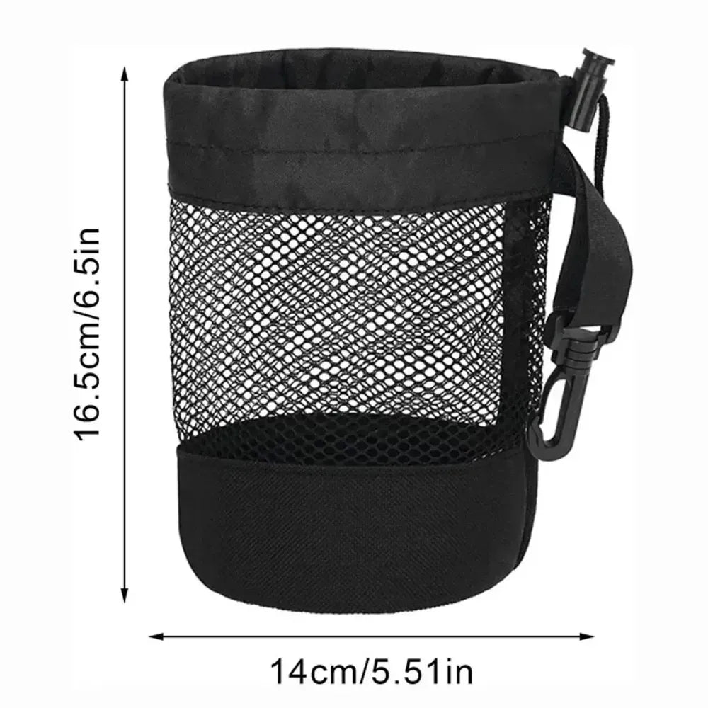 Mesh nylon drawstring golf bag holds 16 golf balls suitable for family outings single-sided drawstring pocket - Black