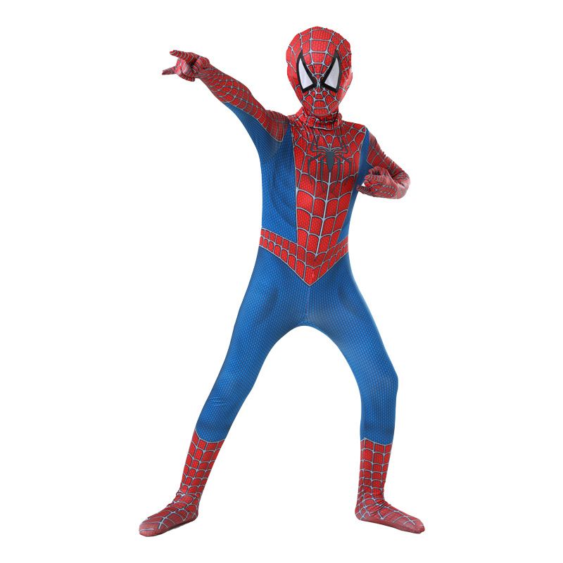 Spiderman Cosplay Costume Milk Silk One Piece Suit New Remy + Headgear Children's 130 yards