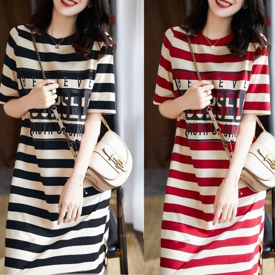 Zebina Womens Striped Short Sleeve Dress Red 3XL