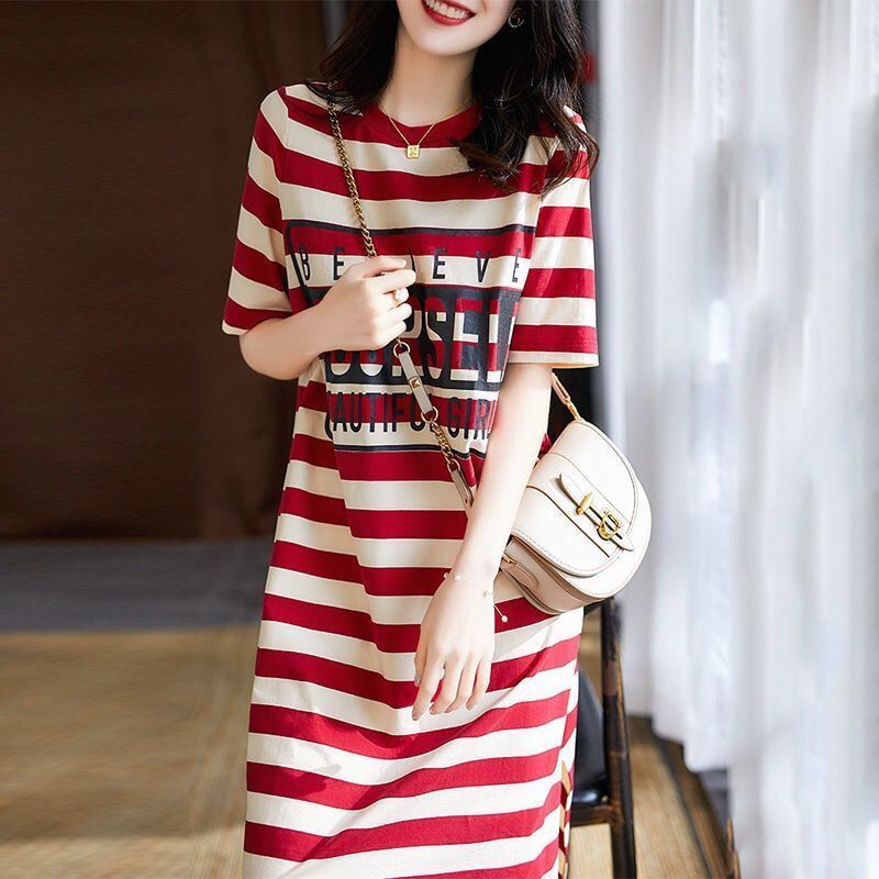 Zebina Womens Striped Short Sleeve Dress Red 3XL