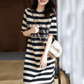 Zebina Womens Striped Short Sleeve Dress Black 3XL