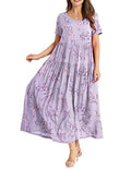 Women Floral Long Dress Short Sleeve Polyester Picture color 20 XXXL