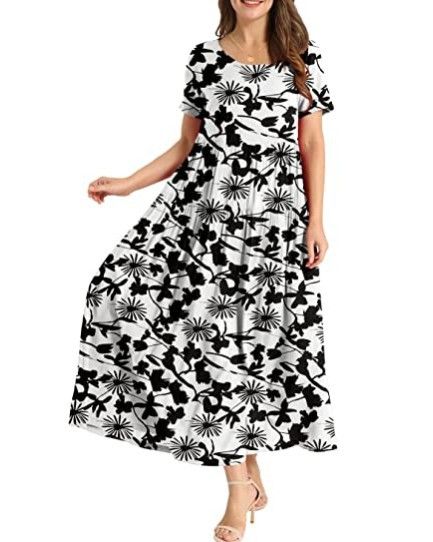 Women Floral Long Dress Short Sleeve Polyester Picture Color 21 XS