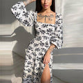 Hong Hao Women Printed Backless Long Dress Spring 2026 White 3XL