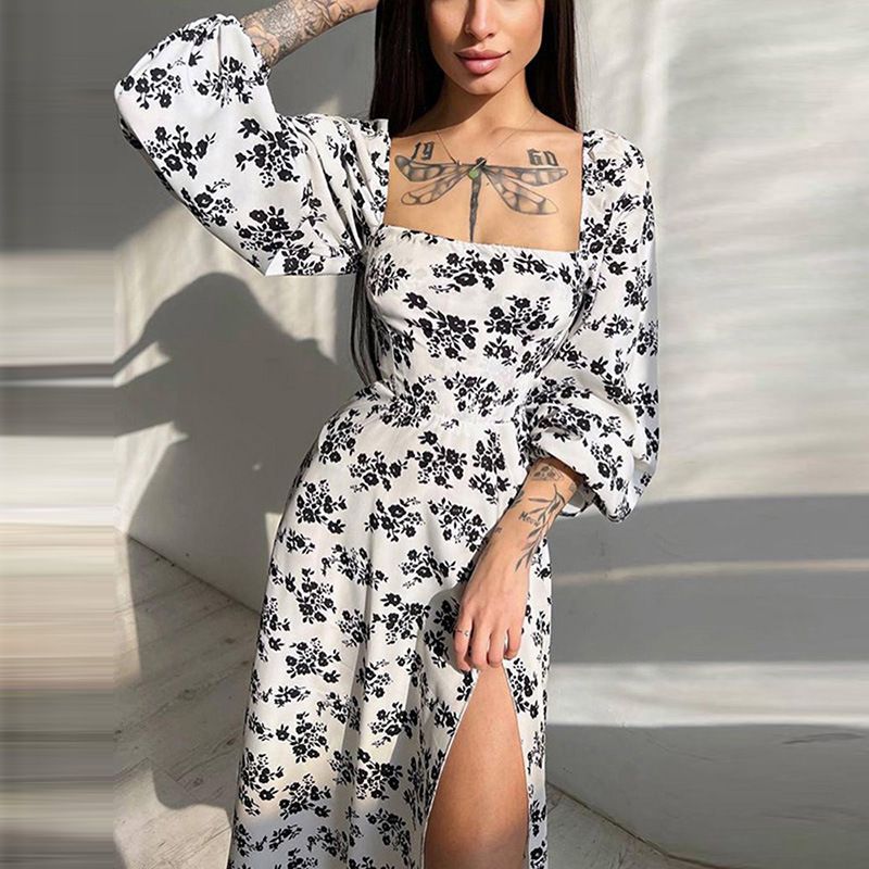 Hong Hao Women Printed Backless Long Dress Spring 2026 White 3XL