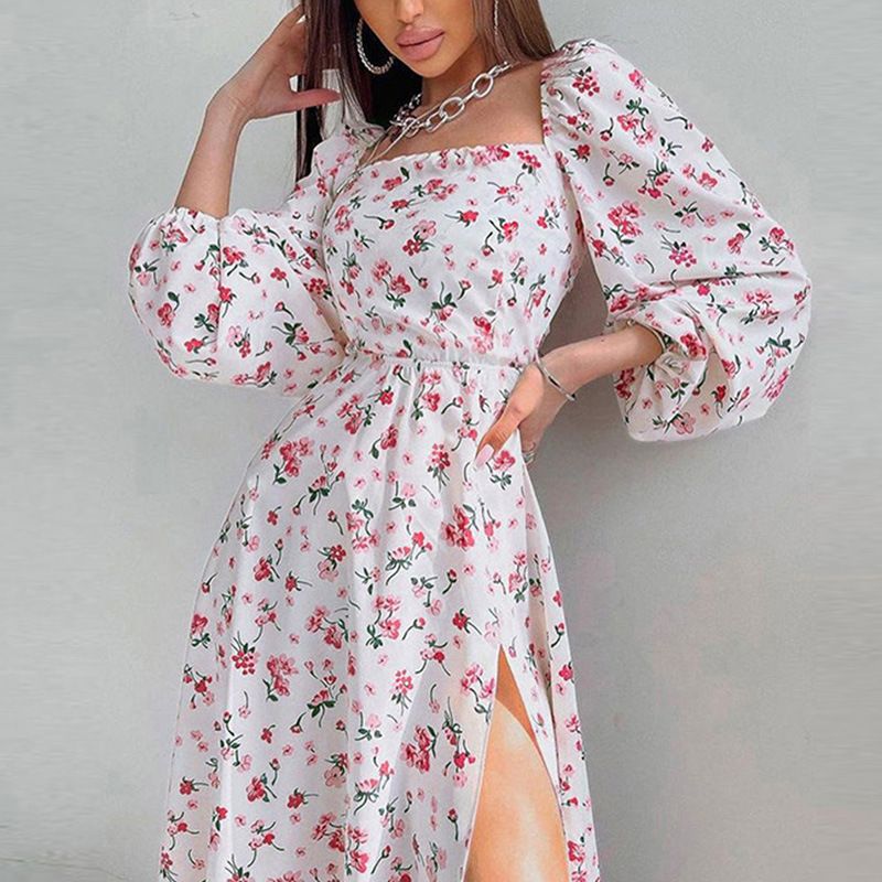 Hong Hao Women Printed Backless Long Dress Spring 2026 White 3XL
