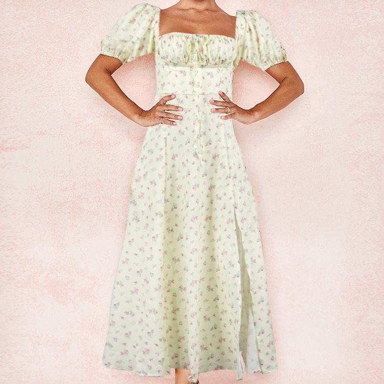 Hongyi Floral Long Dress Summer 2026 New flower goose yellow 3XL