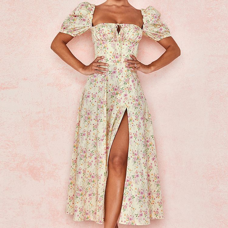 Hongyi Floral Long Dress Summer 2026 New flower goose yellow 3XL