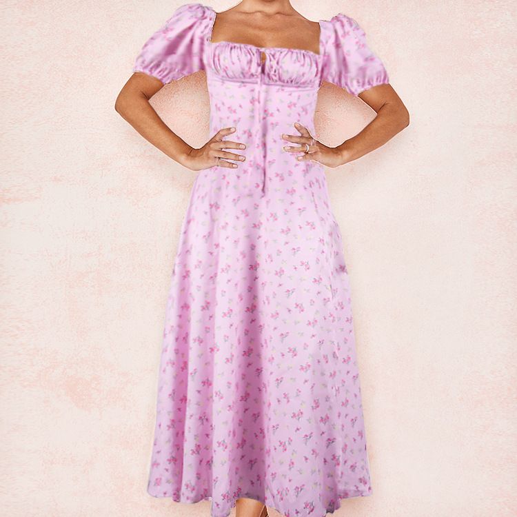Hongyi Floral Long Dress Summer 2026 New pollen floret 3XL