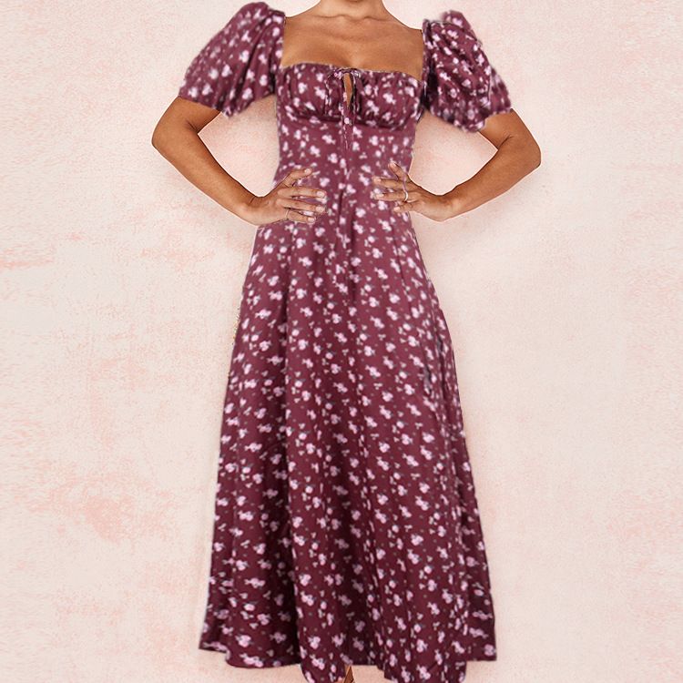 Hongyi Floral Long Dress Summer 2026 Burgundy 3XL