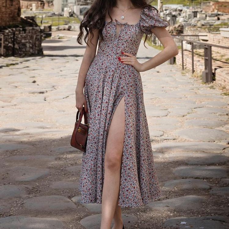 Hongyi Floral Long Dress Summer 2026 Grey 3XL