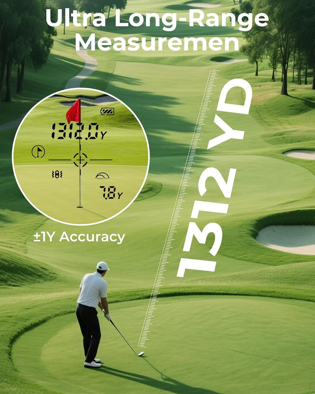 Golf Rangefinder with Slope, CIGMAN 1312 Yards Range Finder Golf, External Color Display, Flag Lock Vibration, 6X Magnification, Rechargeable Laser Range Finder with Magnetic