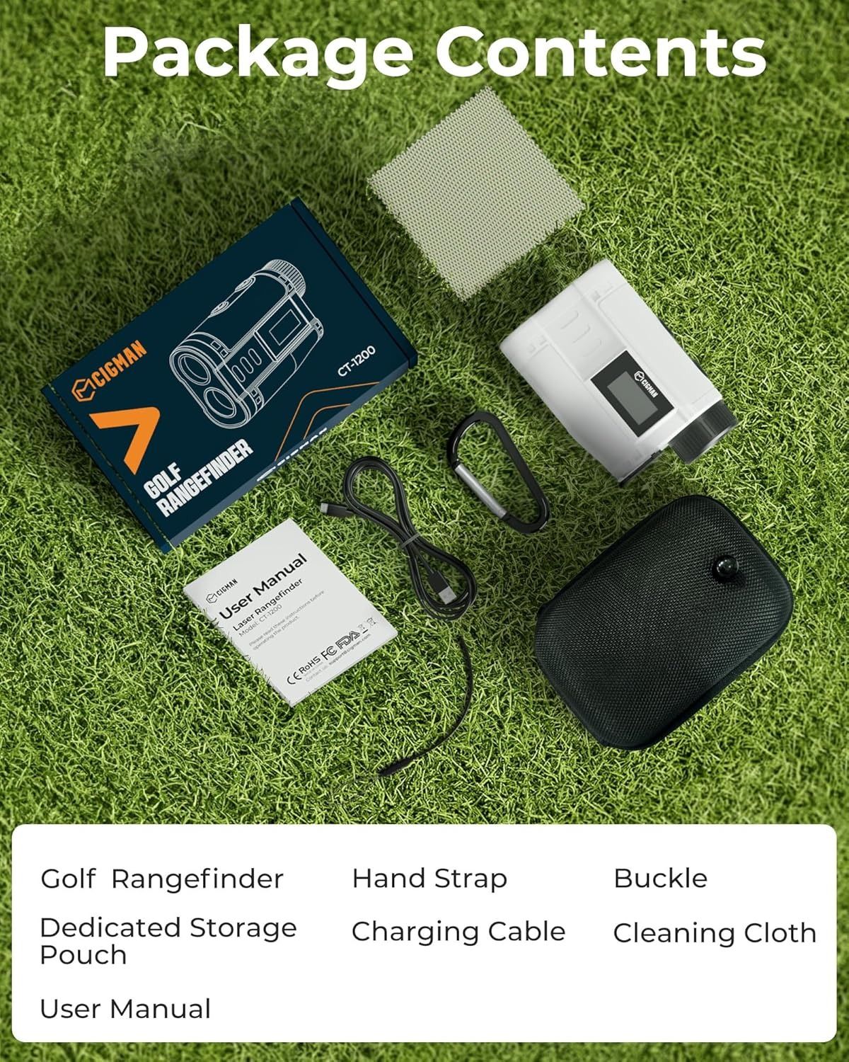 Golf Rangefinder with Slope, CIGMAN 1312 Yards Range Finder Golf, External Color Display, Flag Lock Vibration, 6X Magnification, Rechargeable Laser Range Finder with Magnetic