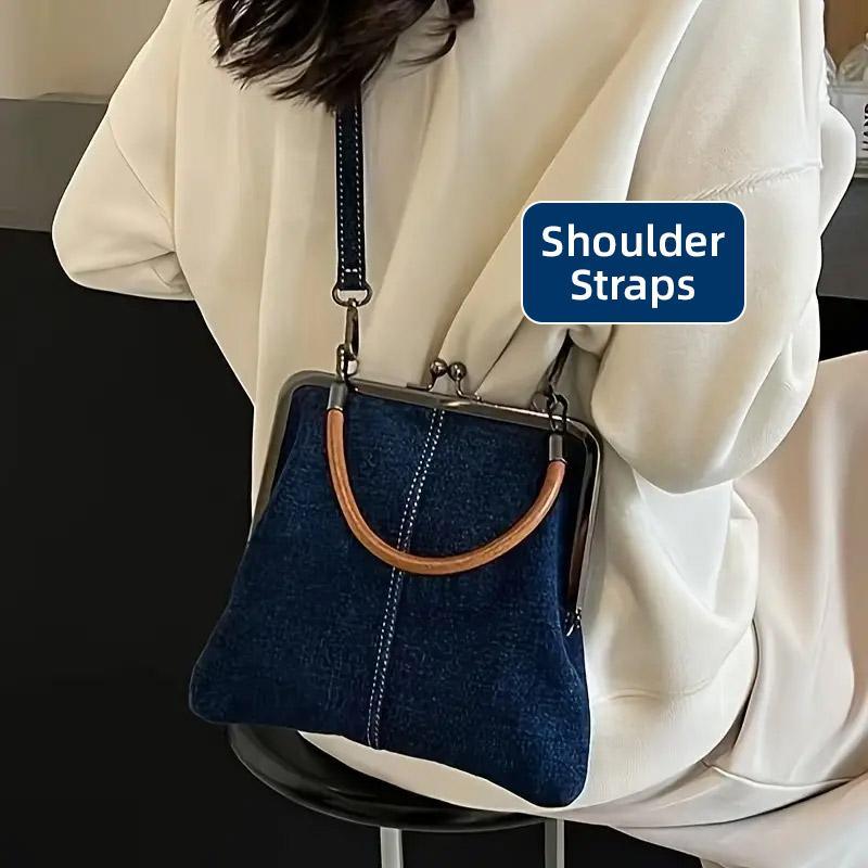 Small Handbag Women Tote Bag Cowboy Splicing Crossbody Shoulder Satchel Bag - Dark Blue
