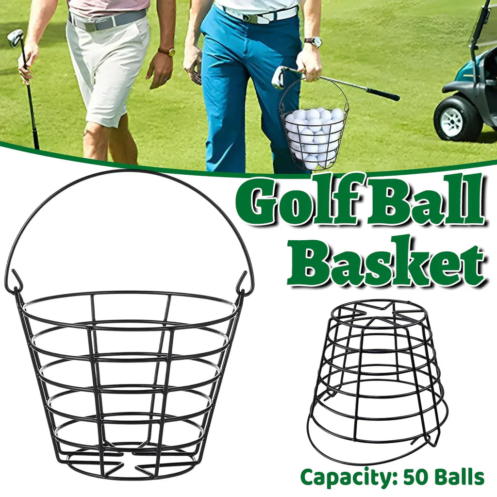Heavy Duty Iron Golf Ball Basket 50 Ball Range Carrier with Handle Black