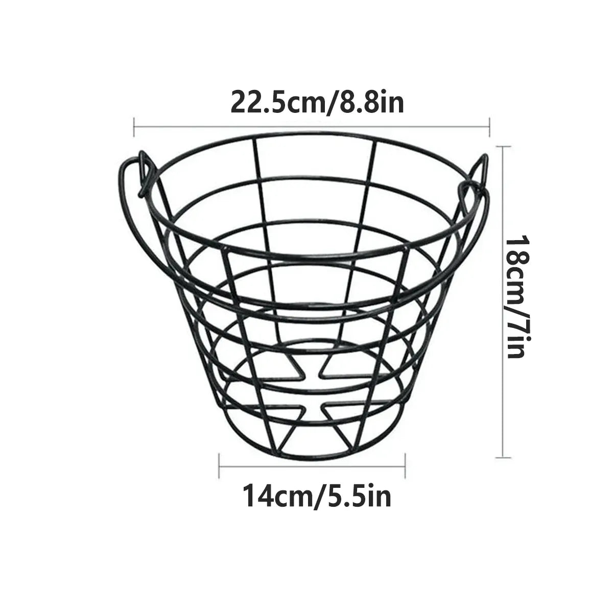 Heavy Duty Iron Golf Ball Basket 50 Ball Range Carrier with Handle Black