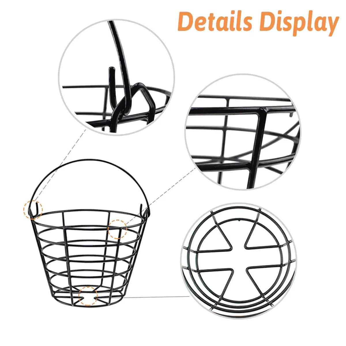 Heavy Duty Iron Golf Ball Basket 50 Ball Range Carrier with Handle Black