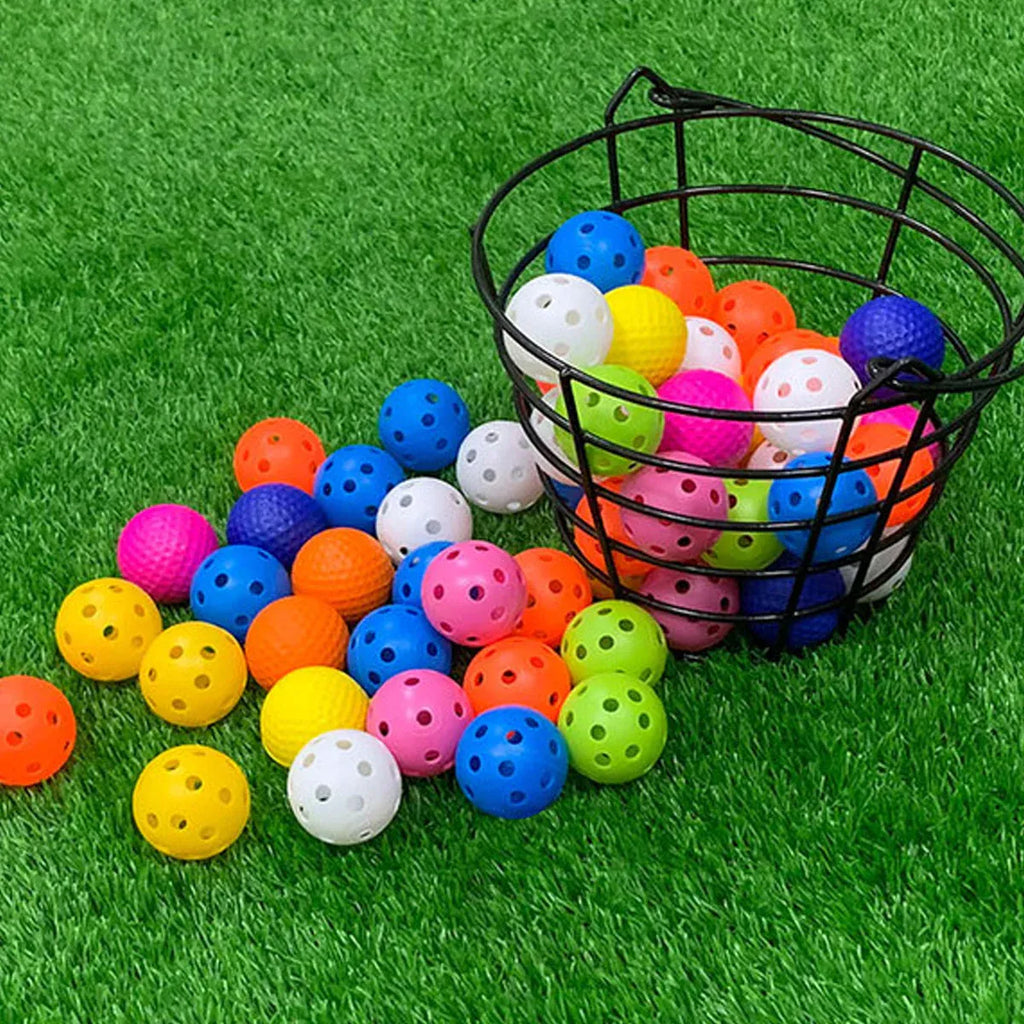 Heavy Duty Iron Golf Ball Basket 50 Ball Range Carrier with Handle Black