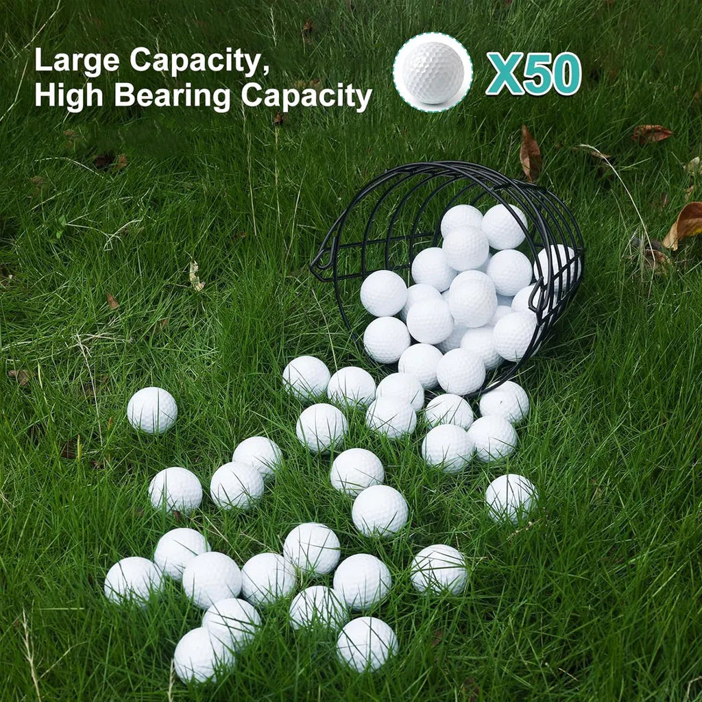 Heavy Duty Iron Golf Ball Basket 50 Ball Range Carrier with Handle Black