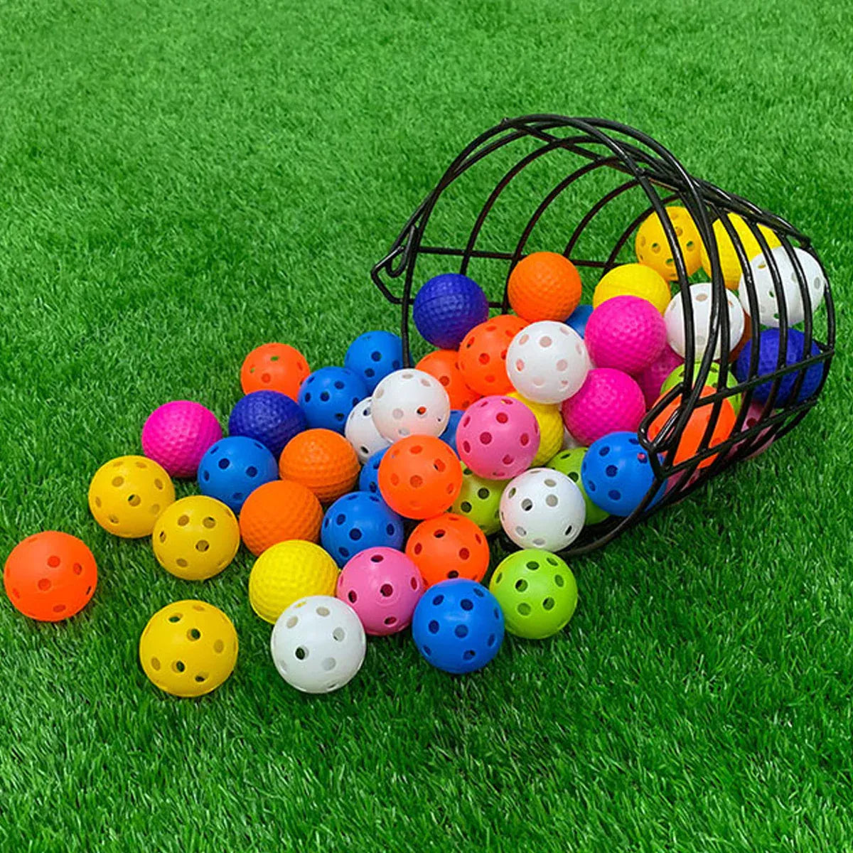 Heavy Duty Iron Golf Ball Basket 50 Ball Range Carrier with Handle Black