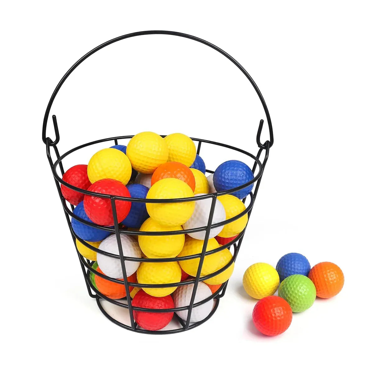 Heavy Duty Iron Golf Ball Basket 50 Ball Range Carrier with Handle Black