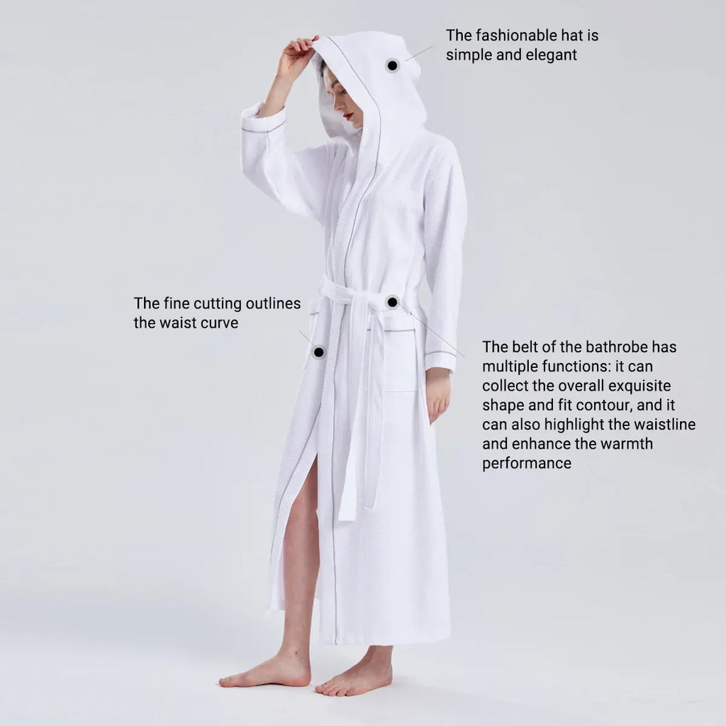 Hotel Bathrobe Waffle Hooded Robe Soft Absorbent for Men and Women Unisex Towels