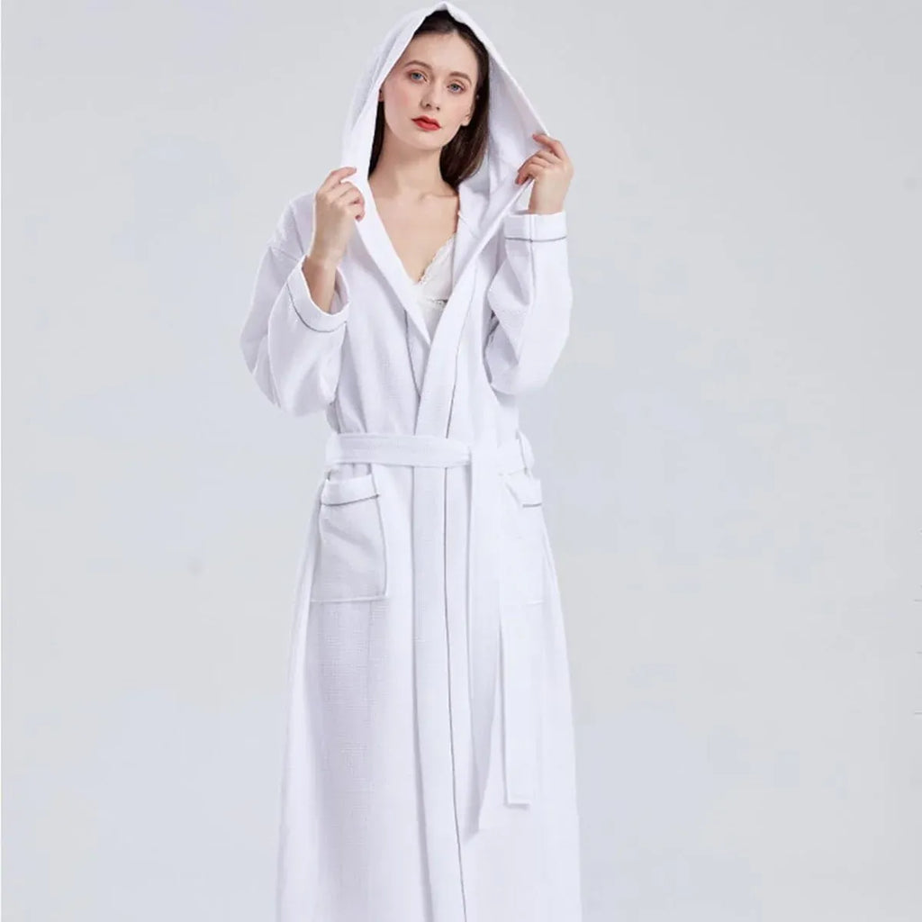 Hotel Bathrobe Waffle Hooded Robe Soft Absorbent for Men and Women Unisex Towels