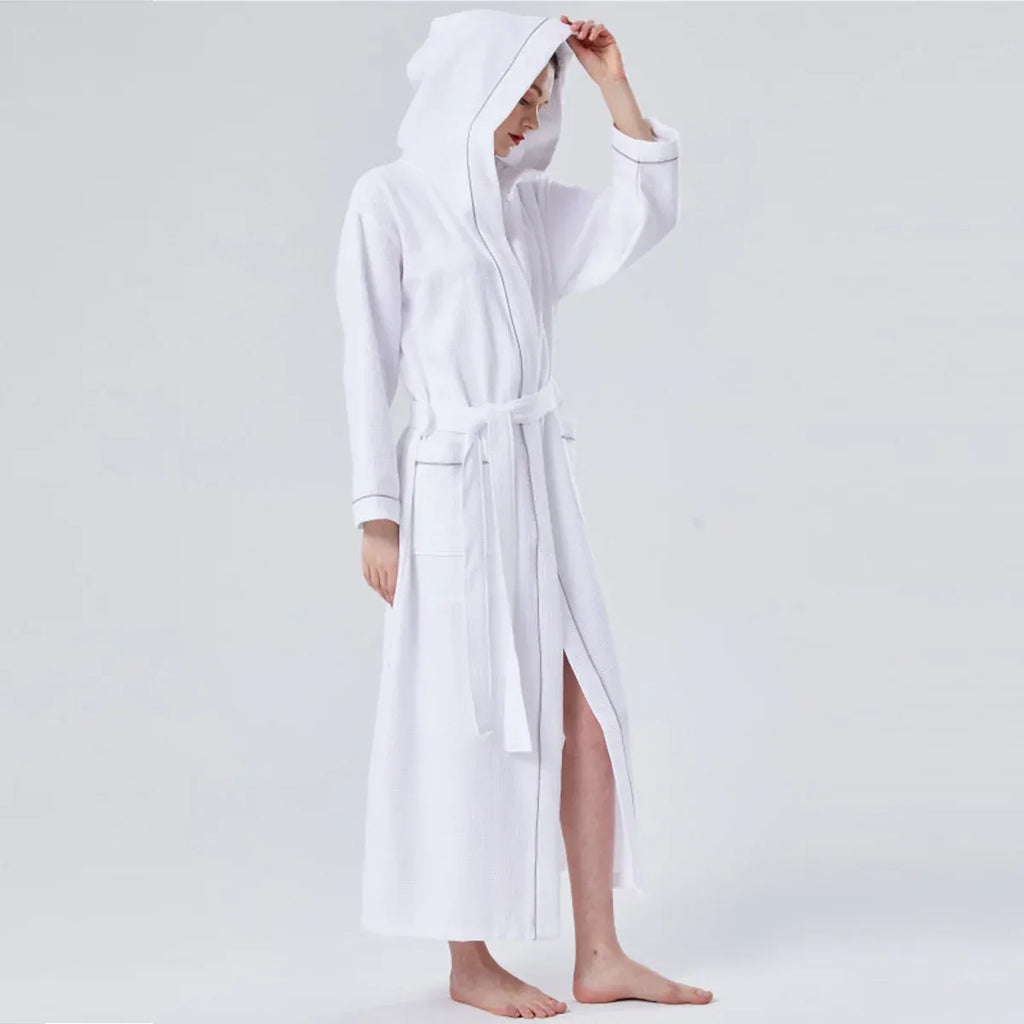 Hotel Bathrobe Waffle Hooded Robe Soft Absorbent for Men and Women Unisex Towels