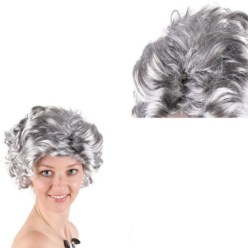 Grandmother Wig Grey Silver Curls Grandma Granny Old Lady Woman Costume Party