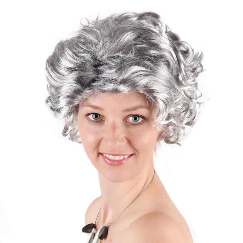 Grandmother Wig Grey Silver Curls Grandma Granny Old Lady Woman Costume Party